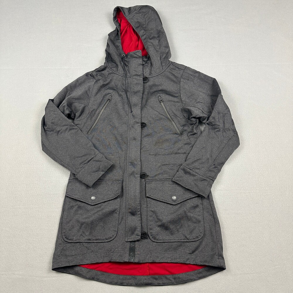 Burton Coat Women XS Gray Dryride Snap Zip Snowboard Long Coat Hood Insulated